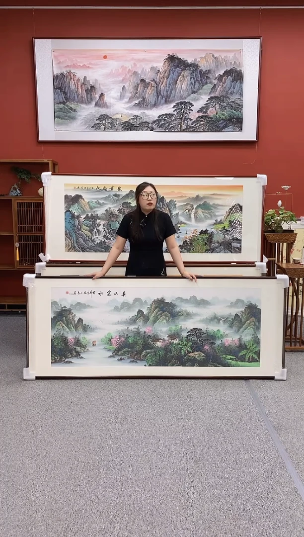 国画手绘春山富水219*88cm