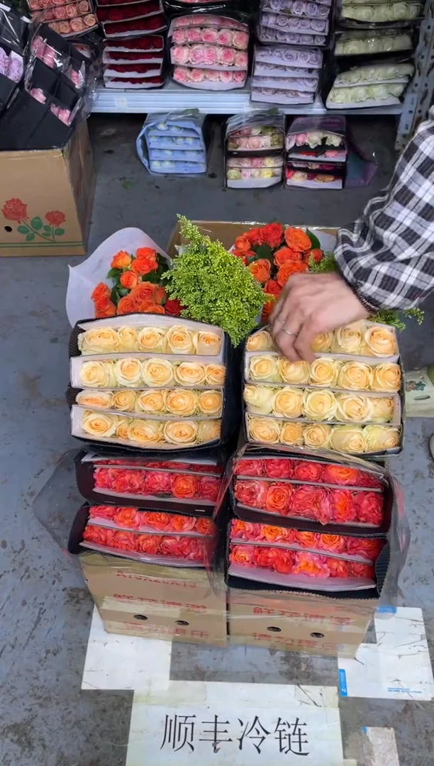 香槟20枝+火灵鸟20枝+单头橙色芭比20枝+黄莺