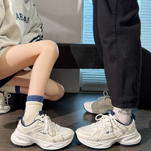 回力情侣运动鞋2025春夏爆款男女同款网面透气小白鞋女厚底老爹鞋