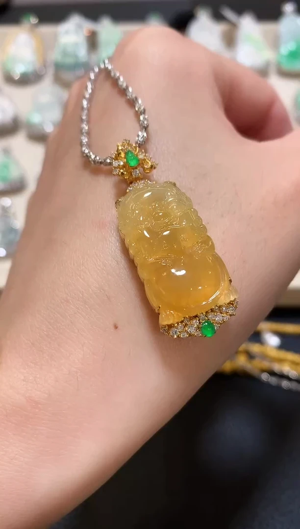 翡翠18K金镶嵌吊坠(不含链)c16