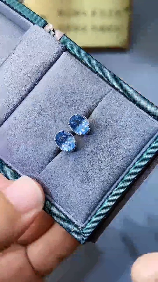 【闪购商品】海蓝宝石耳饰银S925镶嵌354