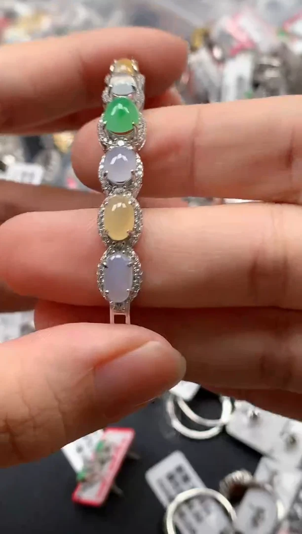 翡翠戒指银S925镶嵌天然A货缅甸翡翠