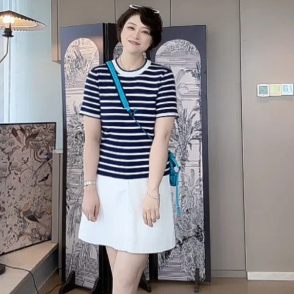 【U.M】小禾莱赛尔圆领撞色条纹柔软舒适针织衫