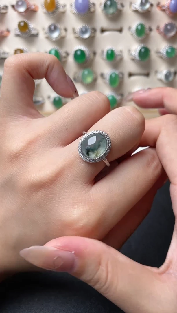 【闪购商品】翡翠戒指银S925镶嵌一物一证一礼盒