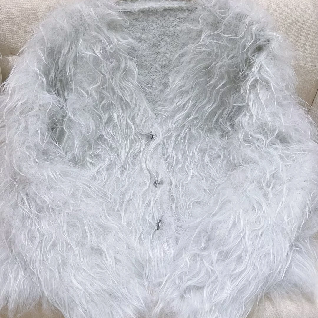 丨秋冬新款浅灰色气质小香风时尚百搭毛毛外套 5947