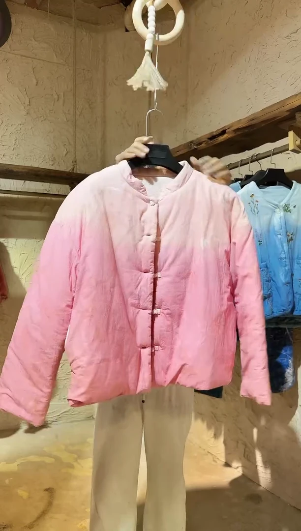 粉染植物染暗纹竹叶棉服小码