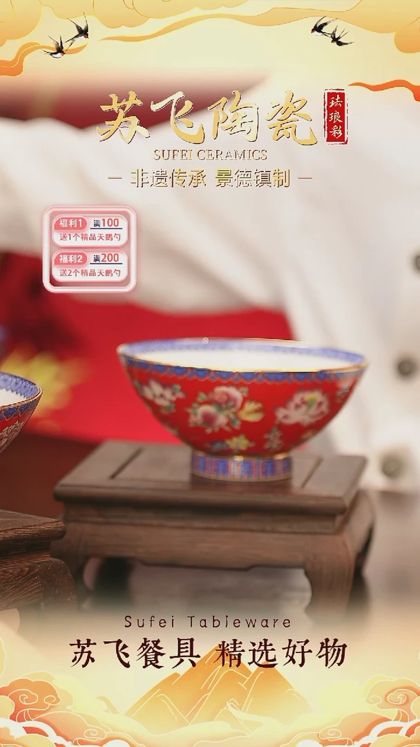泥塑6碗万花5寸米饭碗