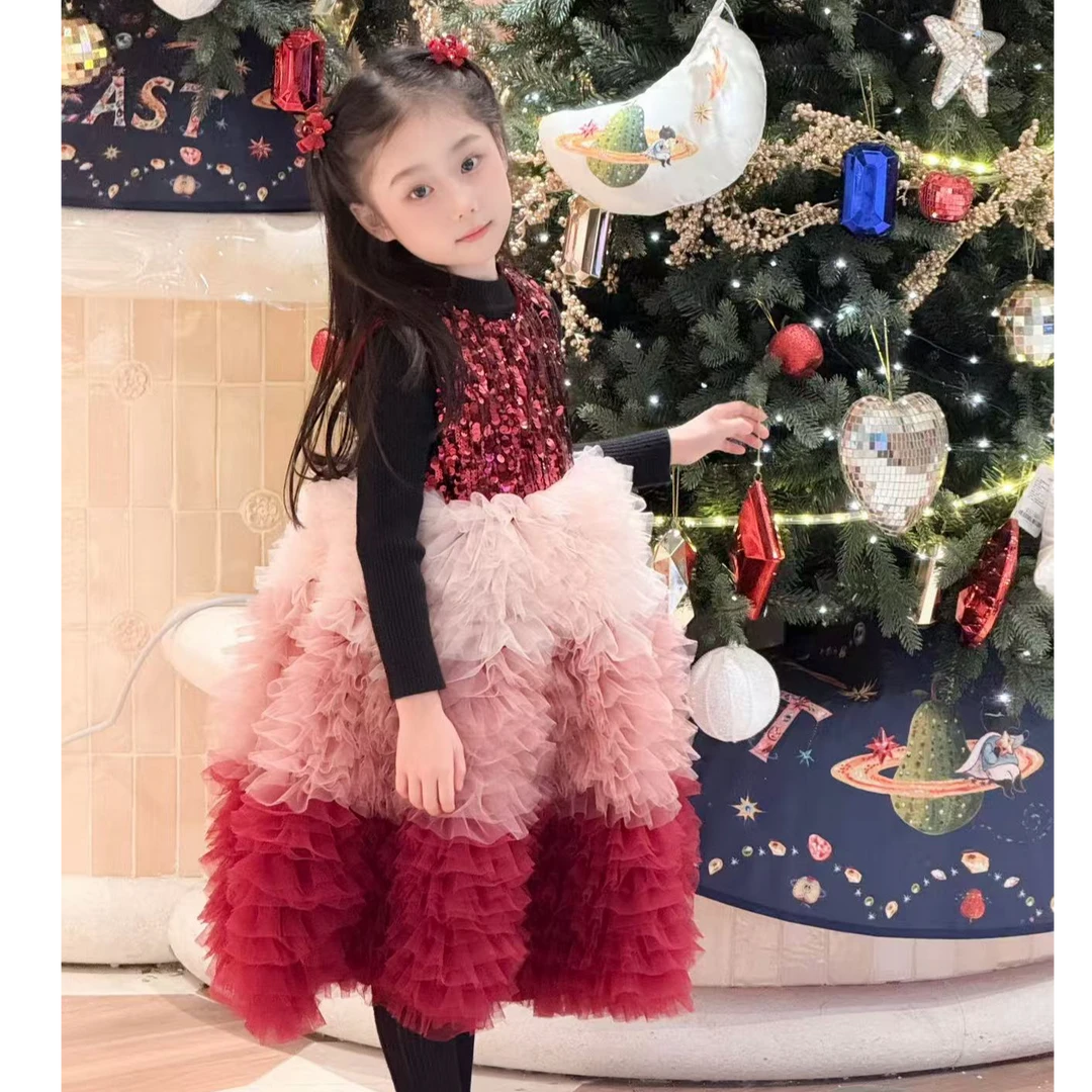 Alice•25冬~女童新款洋气亮片公主裙 2541红色7--15