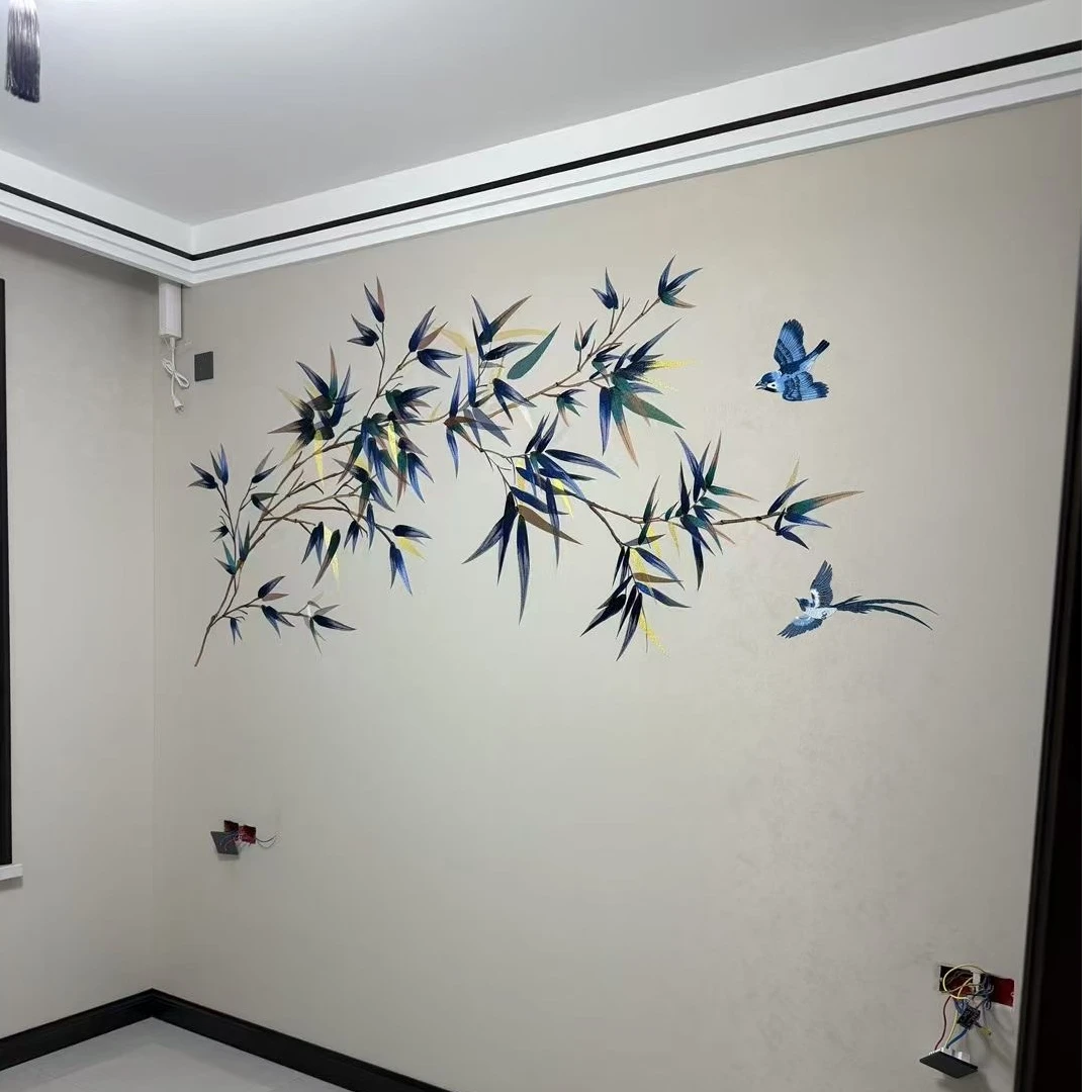 独绣刺绣无缝壁布竹子客厅电视床头沙发背景墙布新中式独秀言绣