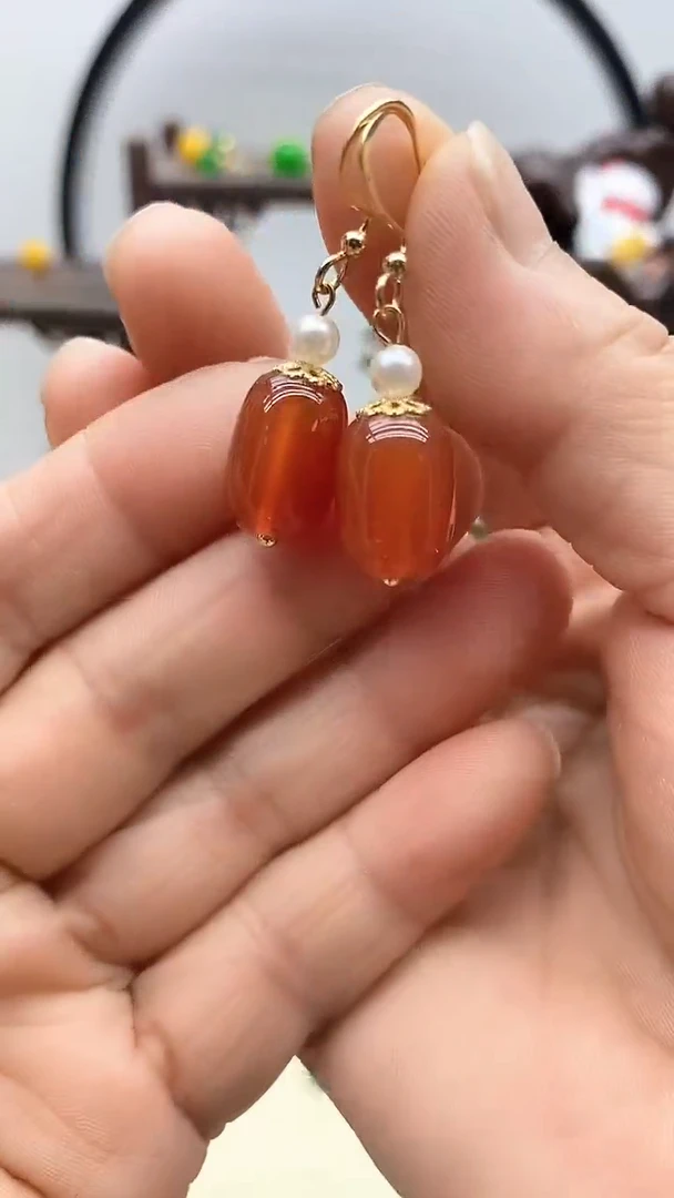 南红玛瑙14K金镶嵌耳饰104