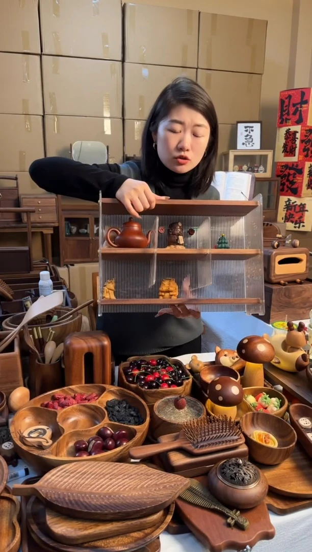 【闪购商品】胡桃木亚克力三层6格置物架