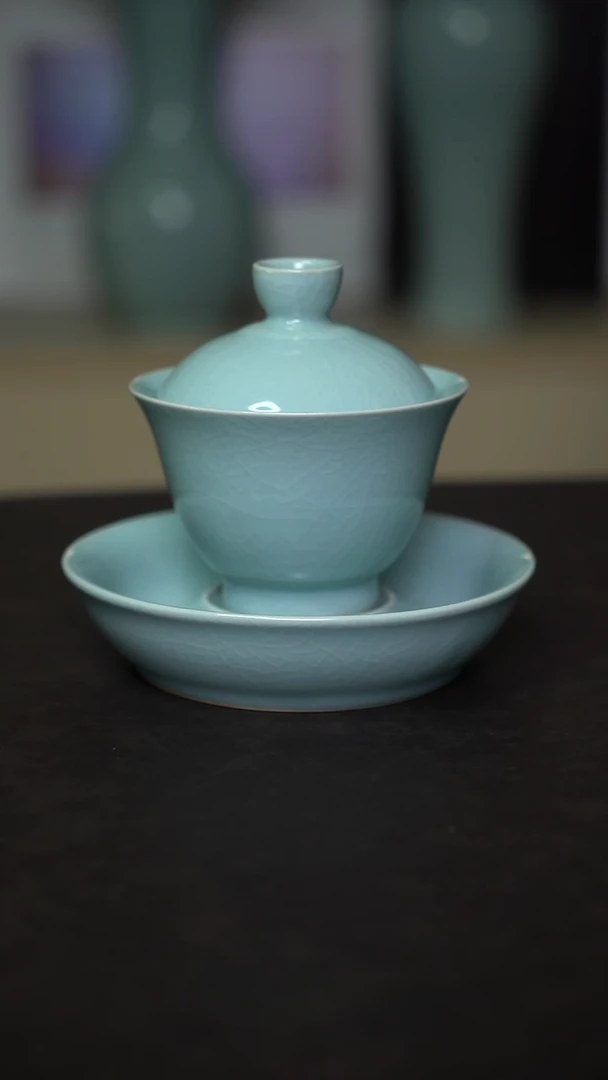 杯子瓷粉青釉元宝盖碗