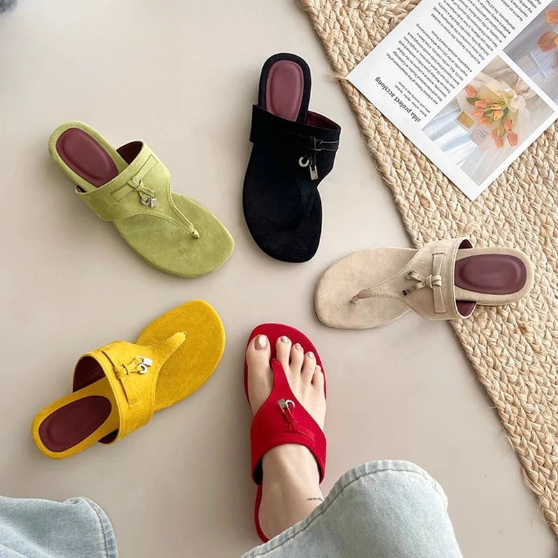 羊皮版~法式夹脚人字拖女夏季外穿新款沙滩鞋流苏低跟夹趾凉拖鞋