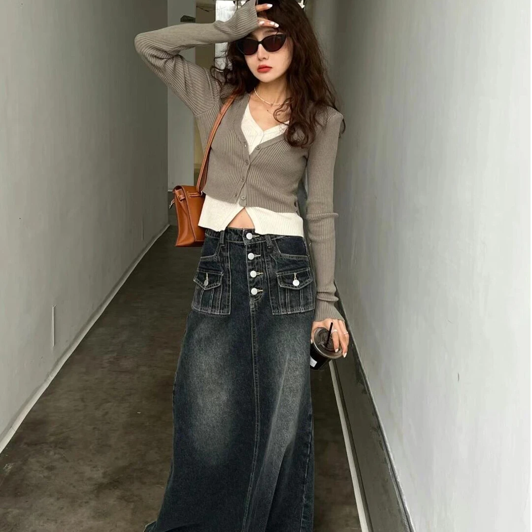 性感假两件长袖针织开衫女秋冬气质时尚设计感小众别致短款上衣服