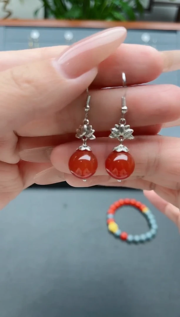【闪购商品】南红玛瑙耳饰银S925镶嵌302