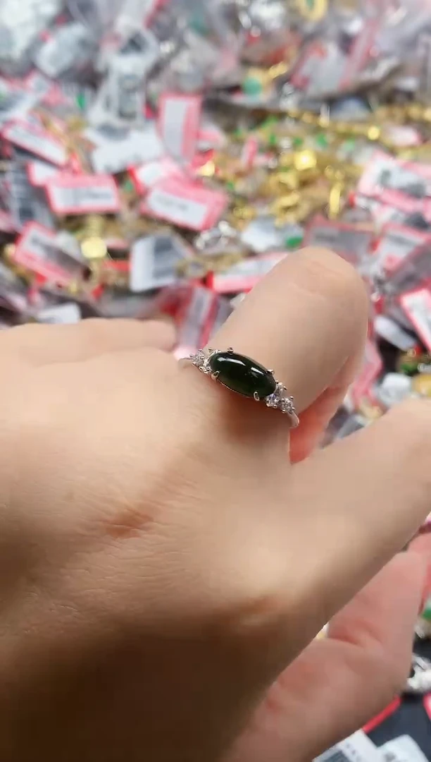 银S925镶嵌戒指翡翠天然A货缅甸翡翠