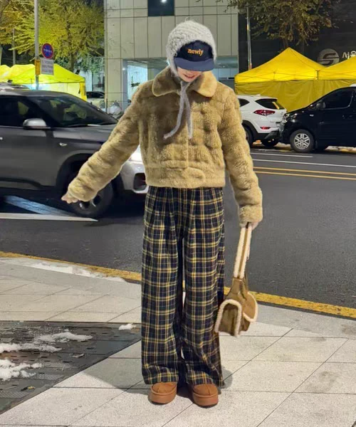 6282格子美式长裤S-2XL【D3】外穿阔腿裤宽松秋冬