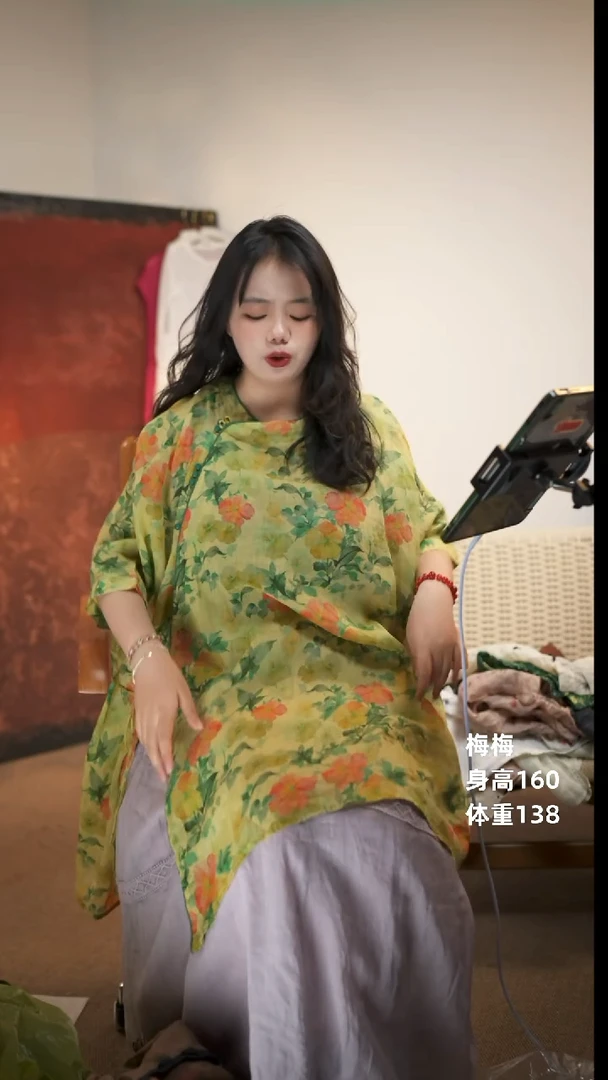 套头Q6212苎麻绿色袍子上衣