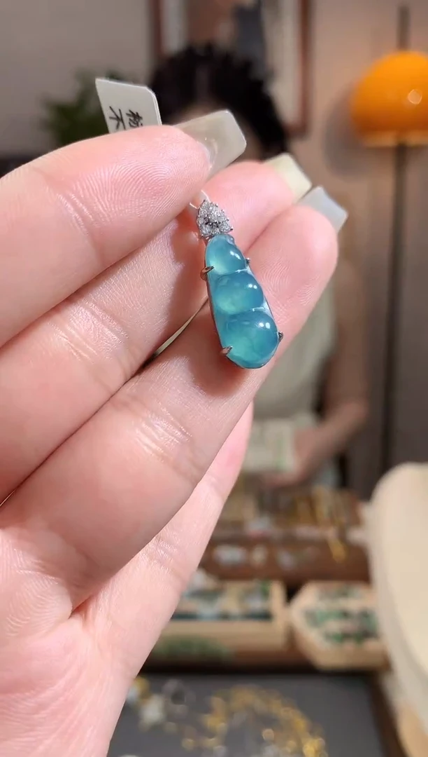 翡翠银S925镶嵌吊坠(不含链)【挽石珠宝】豆子