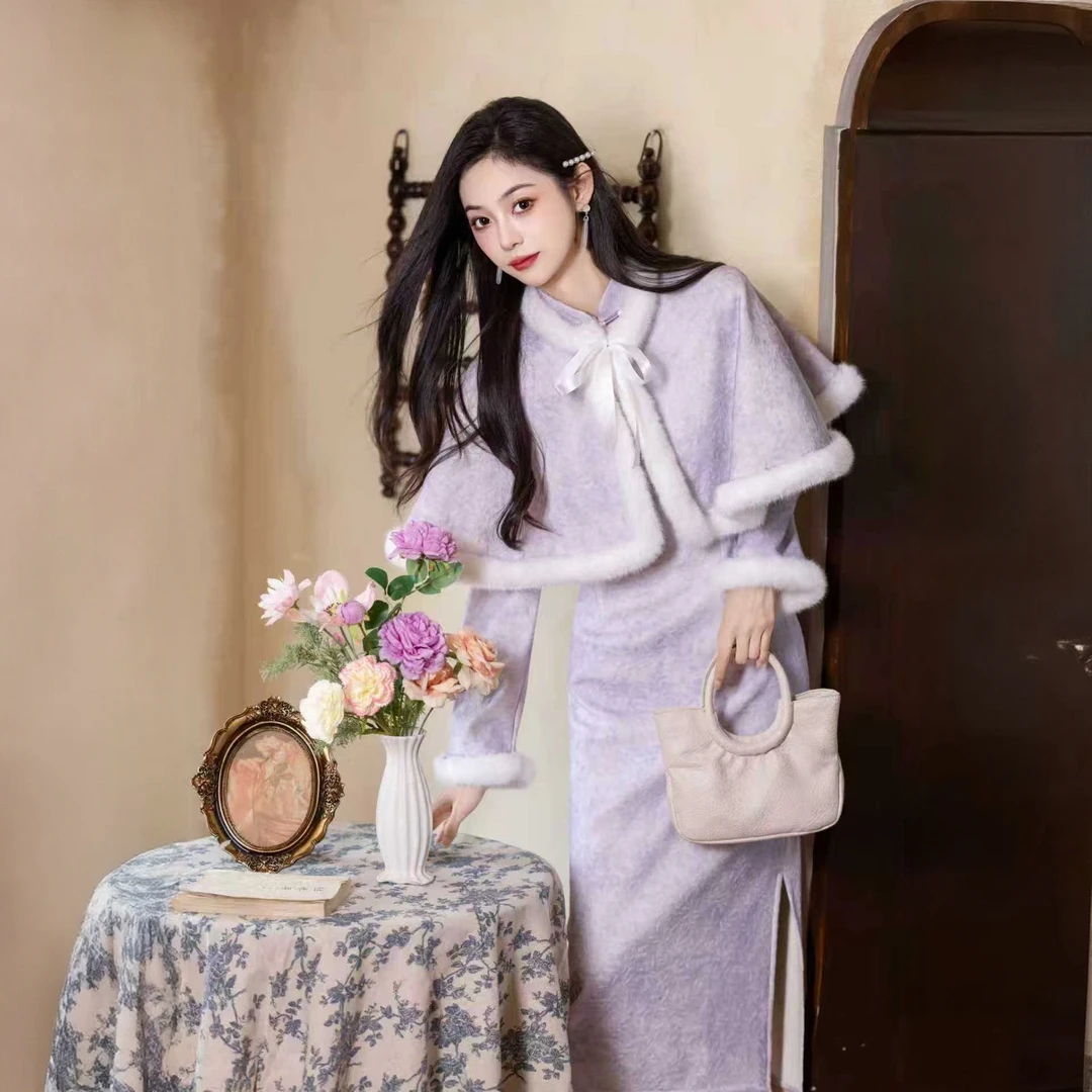 苏故里【清婉如诗】文艺气质修身高端日常旗袍奢华气质双层衣长120