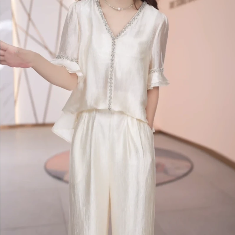 【两件套】夏季时尚女神修身洋气宽松气质休闲百搭显瘦减龄女装套裤