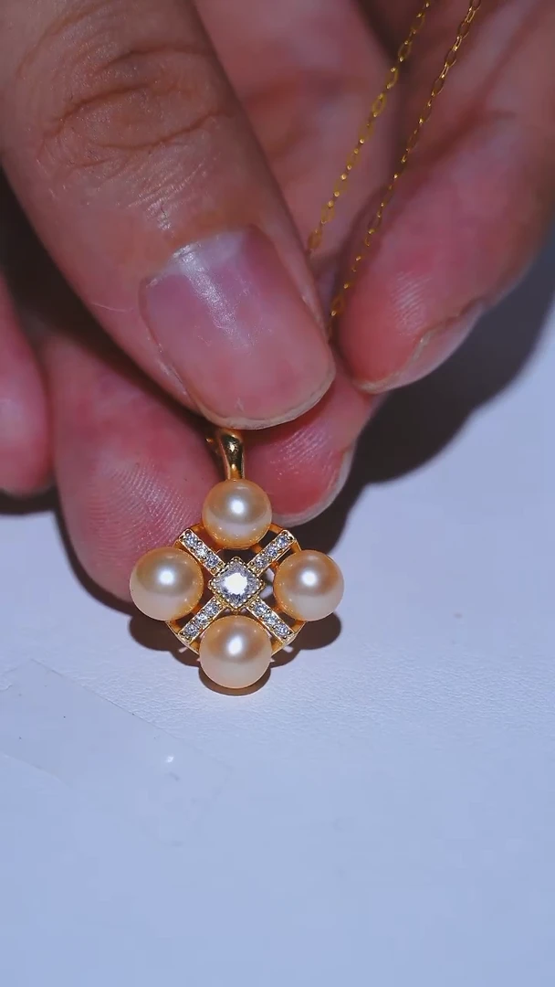 淡水珍珠银S925镶嵌吊坠(赠链)万能扣中国红