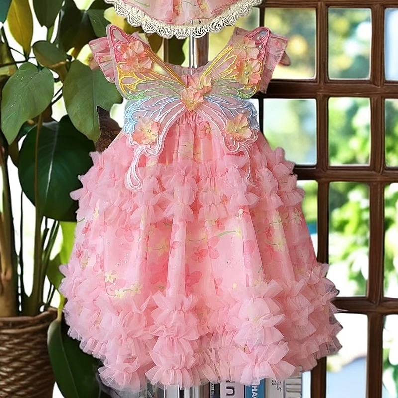 9碎花夏季连衣裙公主风蝴蝶女连衣裙蓬蓬裙童装蓬蓬纱女孩夏装