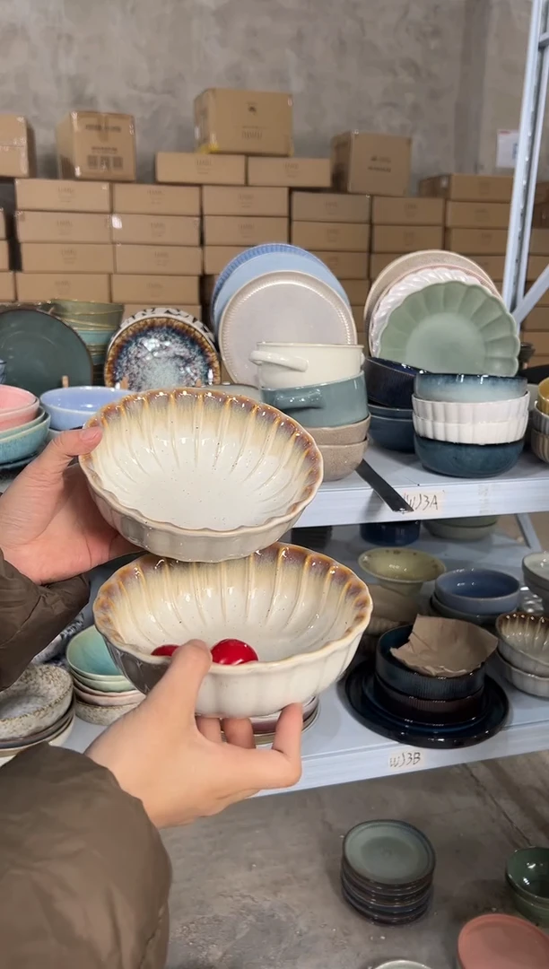 陶瓷外贸尾货瑕疵满20包邮X2 天目菊面碗