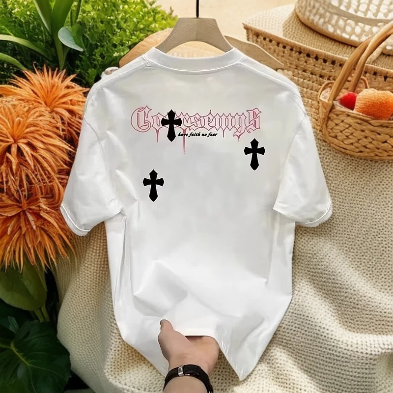 男士短袖t恤衫夏季新款男式潮流韩版纯棉圆领印花短袖宽松