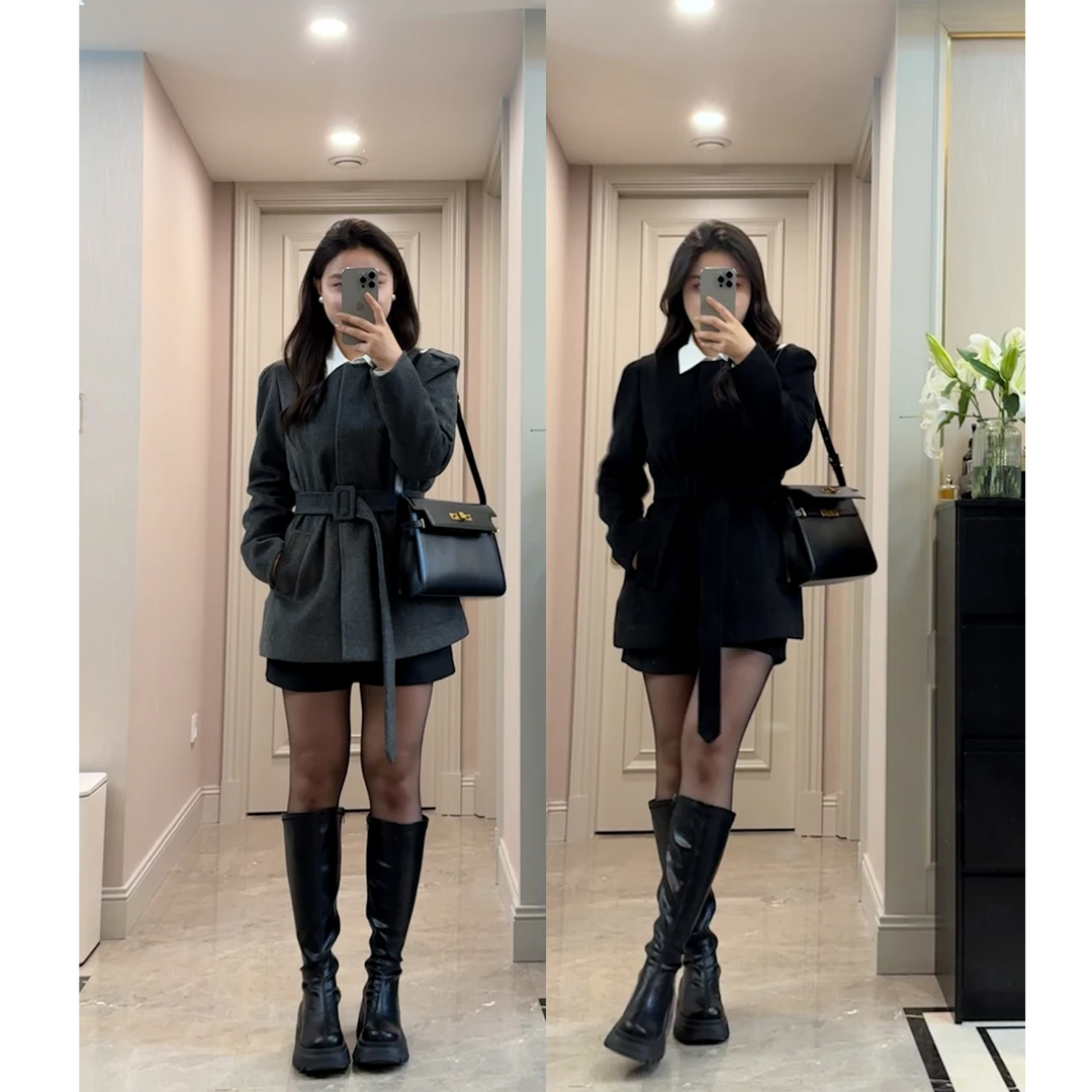 一口苏达 旧梦巴黎 毛呢夹棉套装保暖遮肉新款时尚大衣套装A173