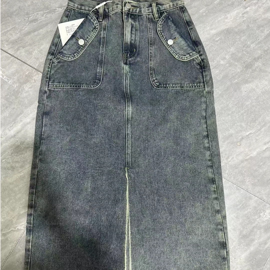 MY海牙春日牛仔半裙 复古高腰开叉直筒半身长裙