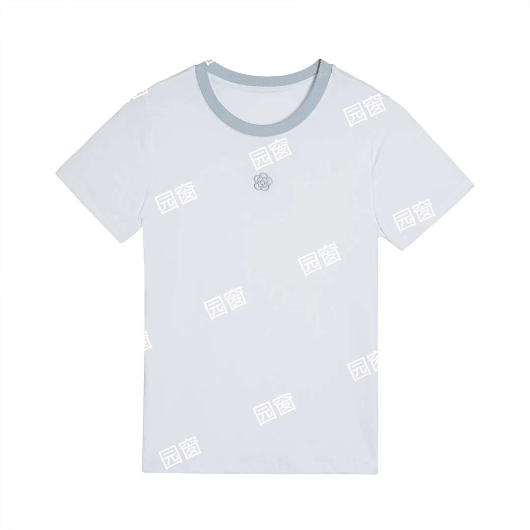 5368莱赛尔92%山茶花刺绣时尚短袖上衣2591