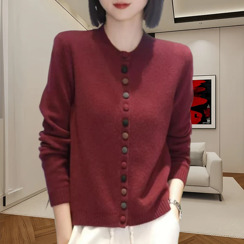 2025秋季新款圆领休闲百搭长袖针织开衫毛衣