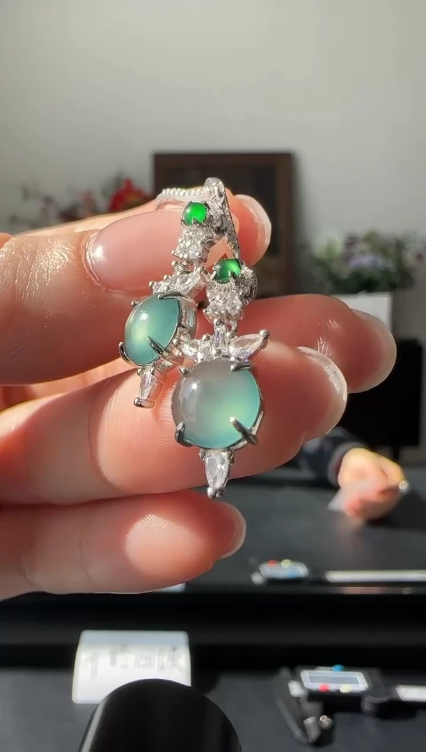 【闪购商品】翡翠耳饰银S925镶嵌银镶