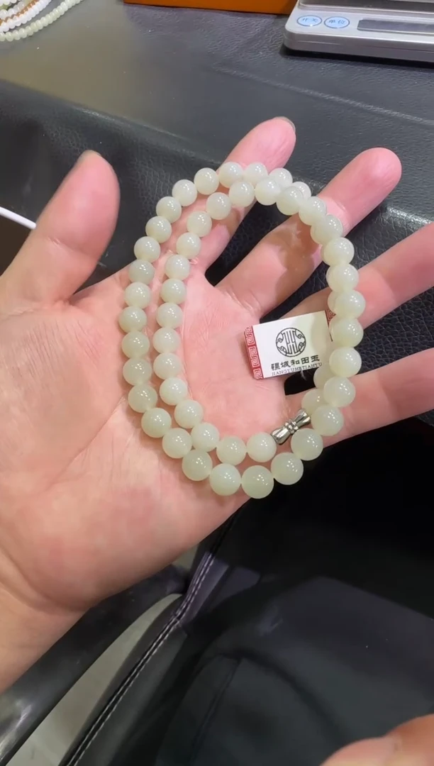 未镶嵌手串和田玉且末近矿高青白玉卡8长串（产地直发）