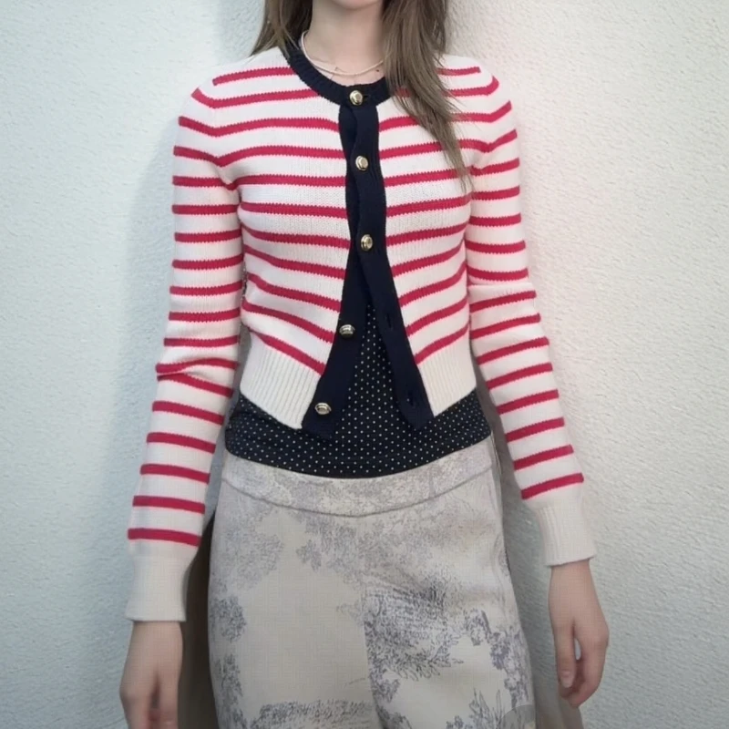 未使用 MIU MIU/缪缪 24早春条纹开衫 红白/36