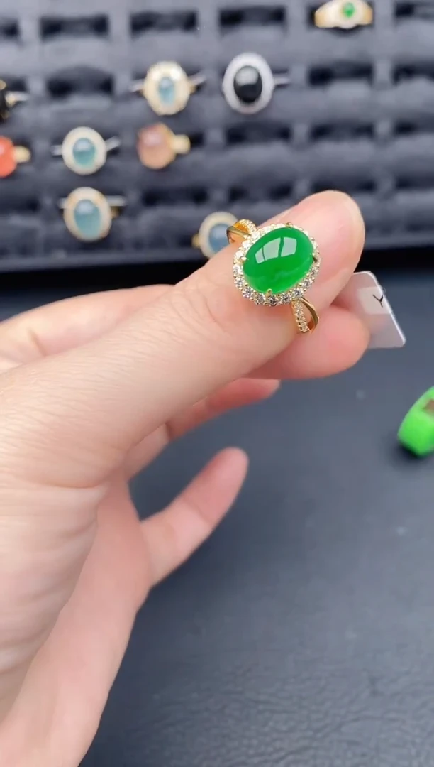 银S925镶嵌戒指翡翠天然a货翡翠155