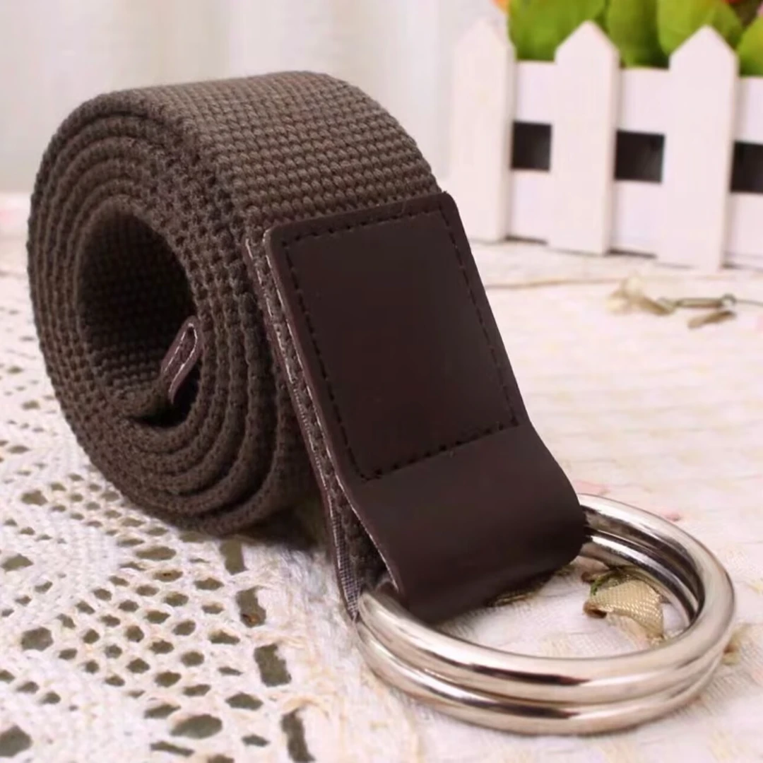 帆布腰带百搭女士双环扣裤带时尚裤腰带加厚潮流