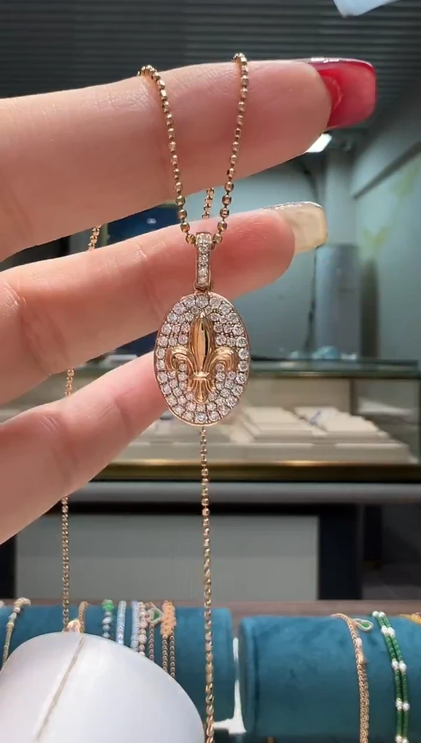 吊坠(不含链)18K金镶嵌钻石满钻鸢尾花吊坠K红