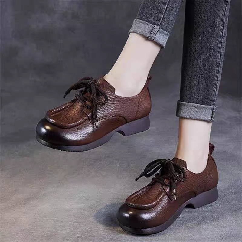 25591头层牛皮复古手工豆豆鞋