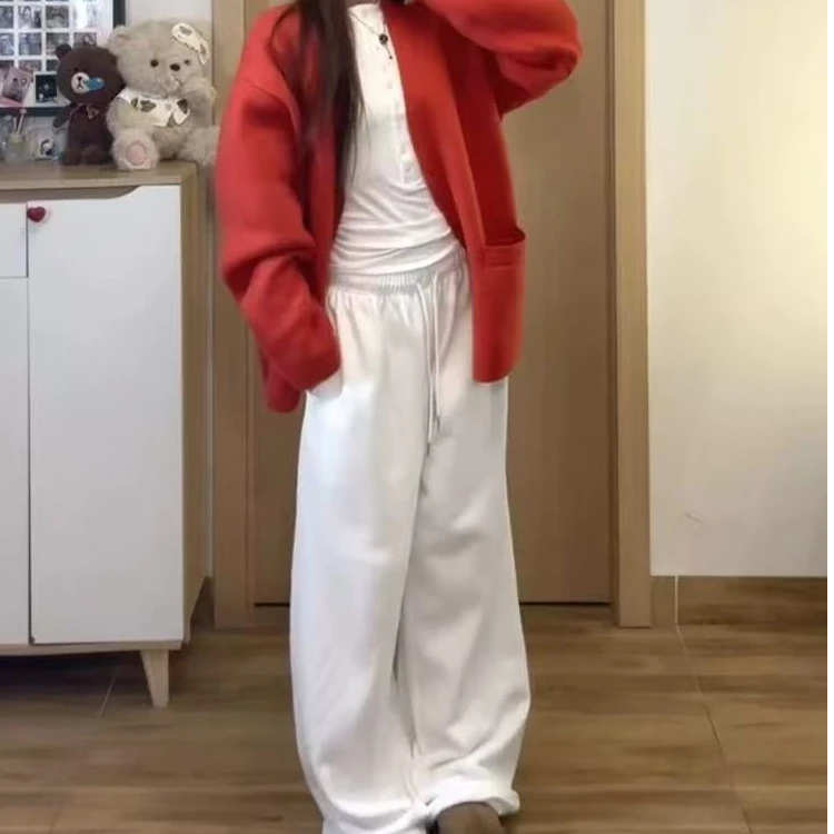 （24901）白色低腰休闲裤显瘦网红宽松纯色百搭时尚秋冬韩版慵懒