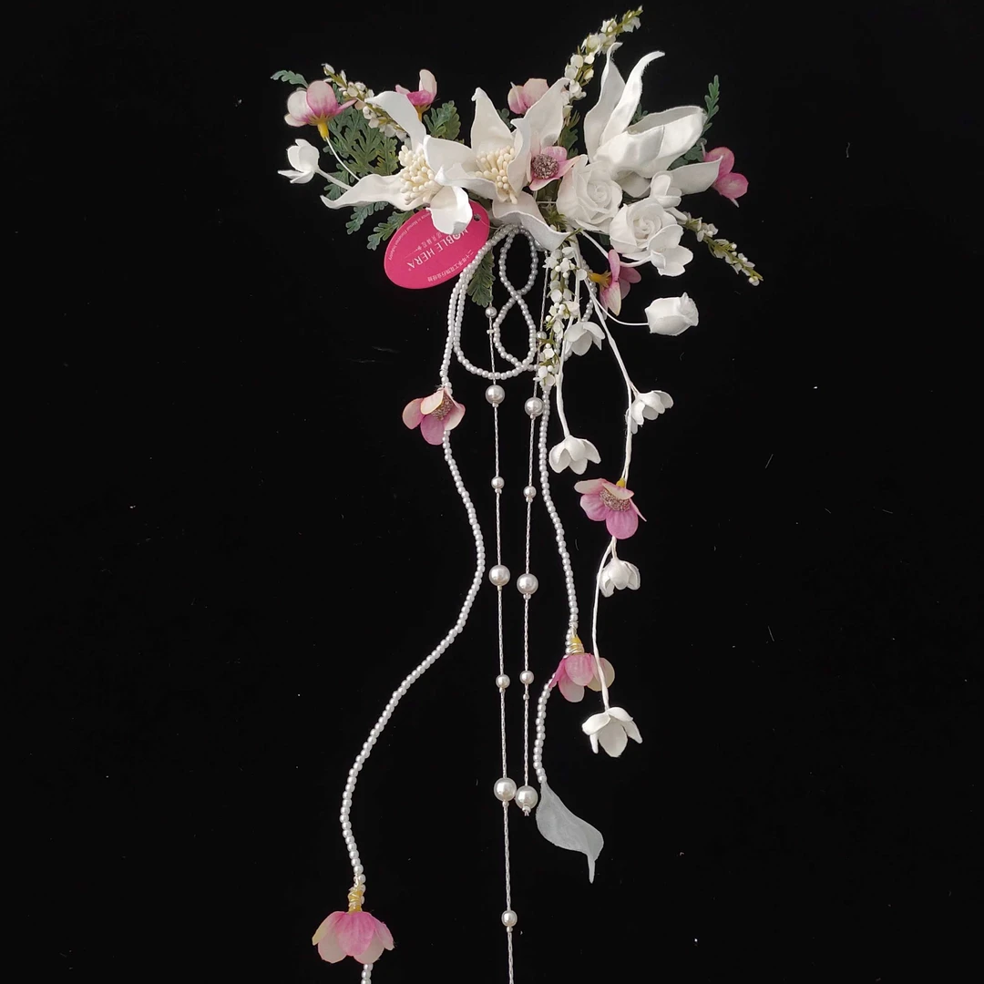 合金婚庆饰品 新款重工仿真花串珠精致新娘饰品954