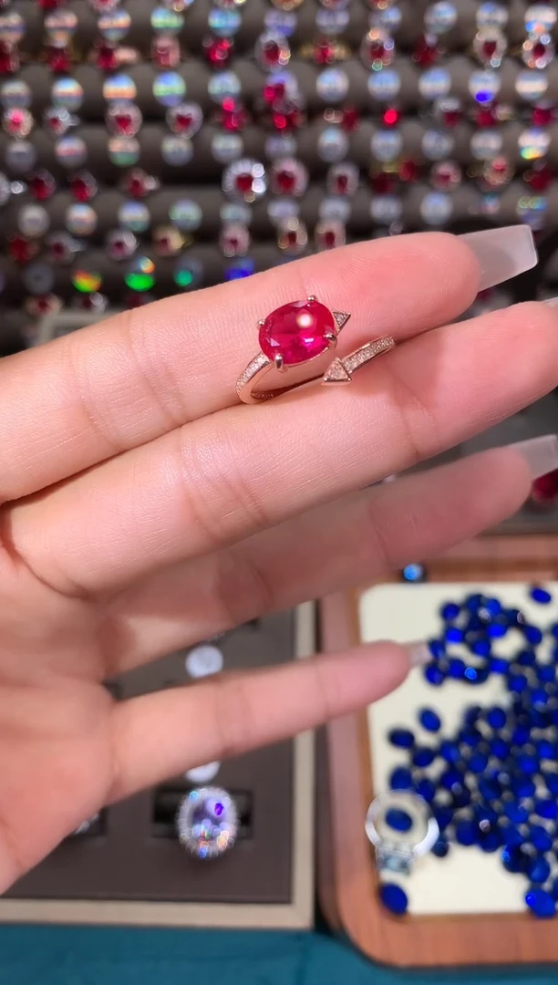 银S925镶嵌戒指红宝石79玫瑰金