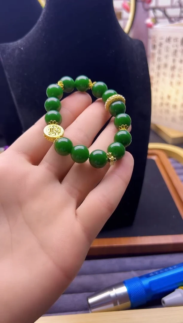 【闪购商品】和田玉手链14K金镶嵌S457