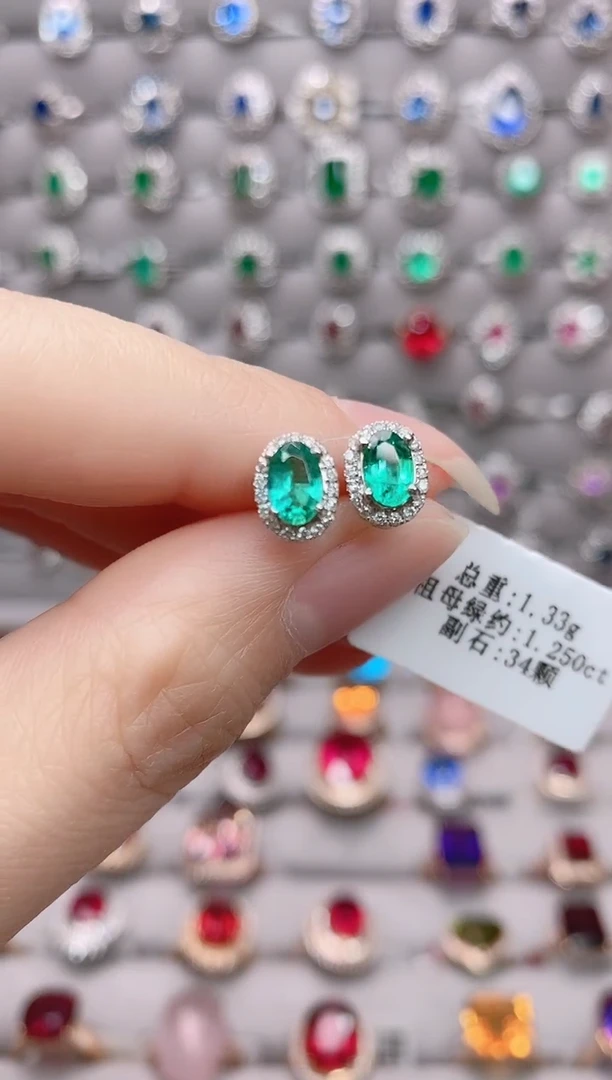 【闪购商品】祖母绿18K金耳饰18K金镶嵌1