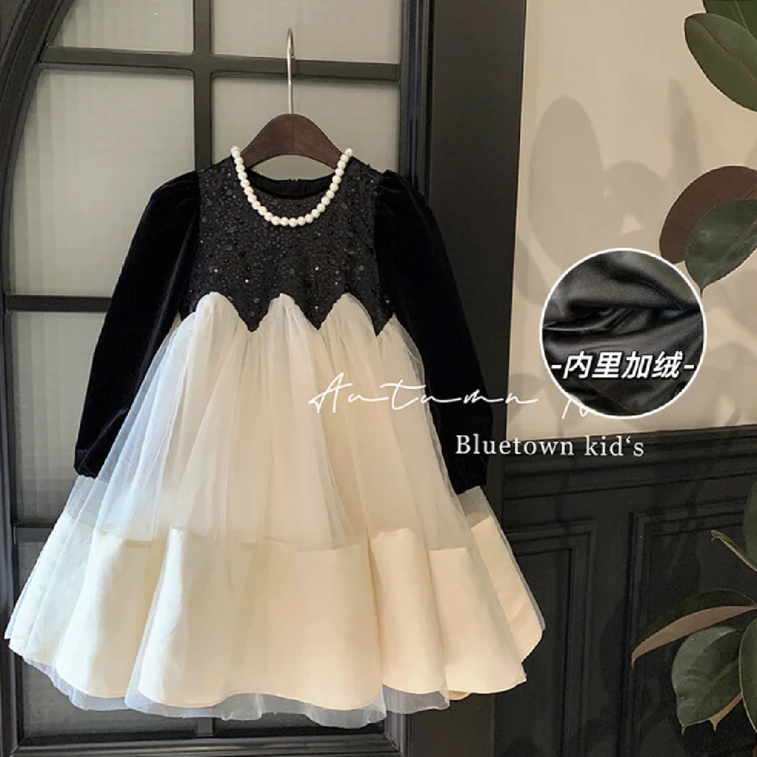【罗马假日】2024女童新款女童亮晶晶亮片丝绒蓬蓬公主裙