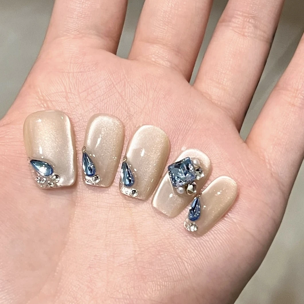 【鲛人泪】SL夏季新款高品质氛围感猫眼美甲 显白百搭纯手工穿戴甲