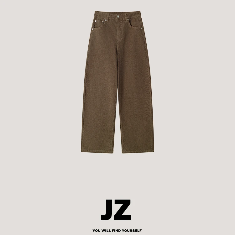 金子/JZ SO MUCH【灯芯绒苔藓牛】暖栗调条绒肌理廓形灯芯绒裤