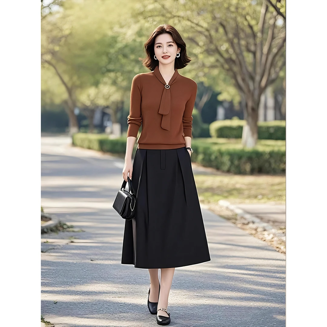 YLY#【单/套装】复古系带针织套装女新款上衣半身裙两件套DY14700