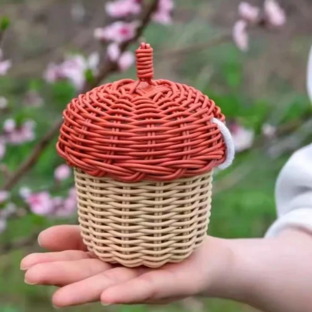 A088斜挎小松果带盖可爱迷你橡果手工编织